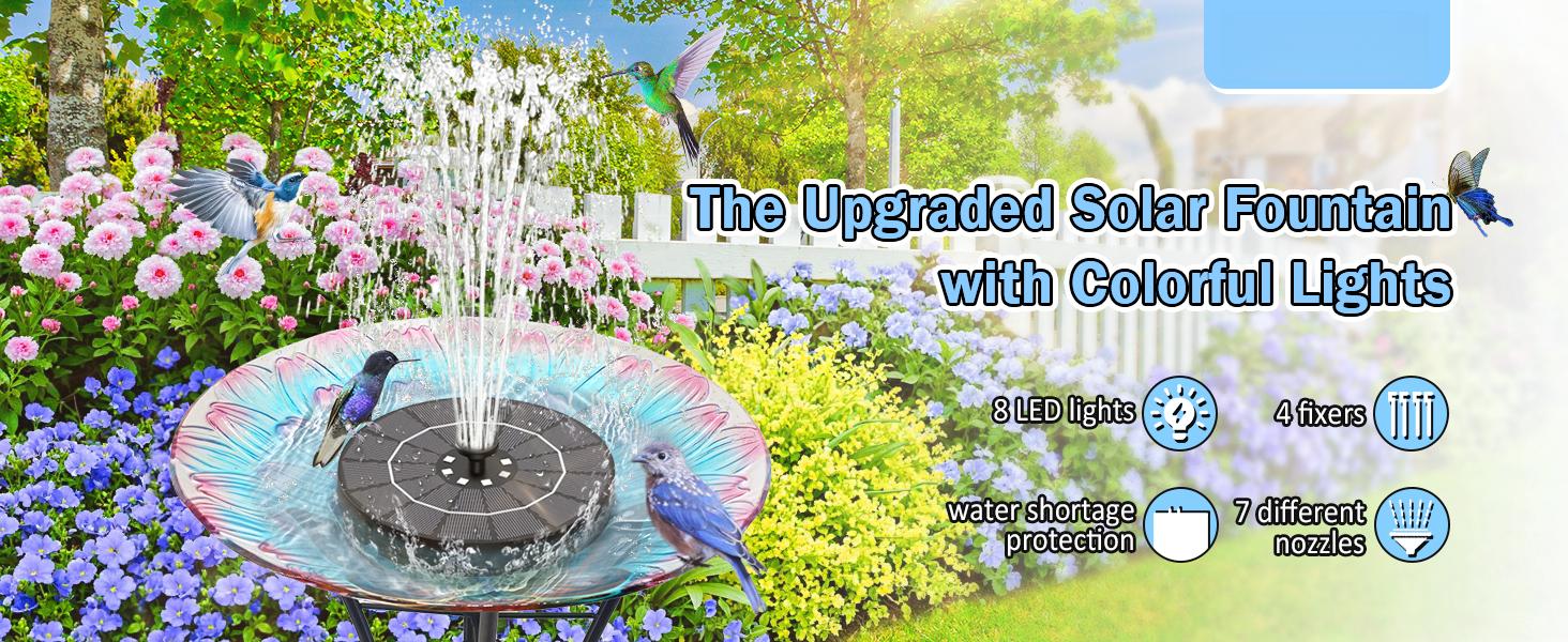 Solar Water Fountain, 2026 Upgrade 3.5W Solar Bird Bath Fountain Pump with Color LED Lights, 7 Nozzles & 4 Fixed Rods for Garden, Patio, Pond, Pool, Fish Tank, Outdoor Water Feature