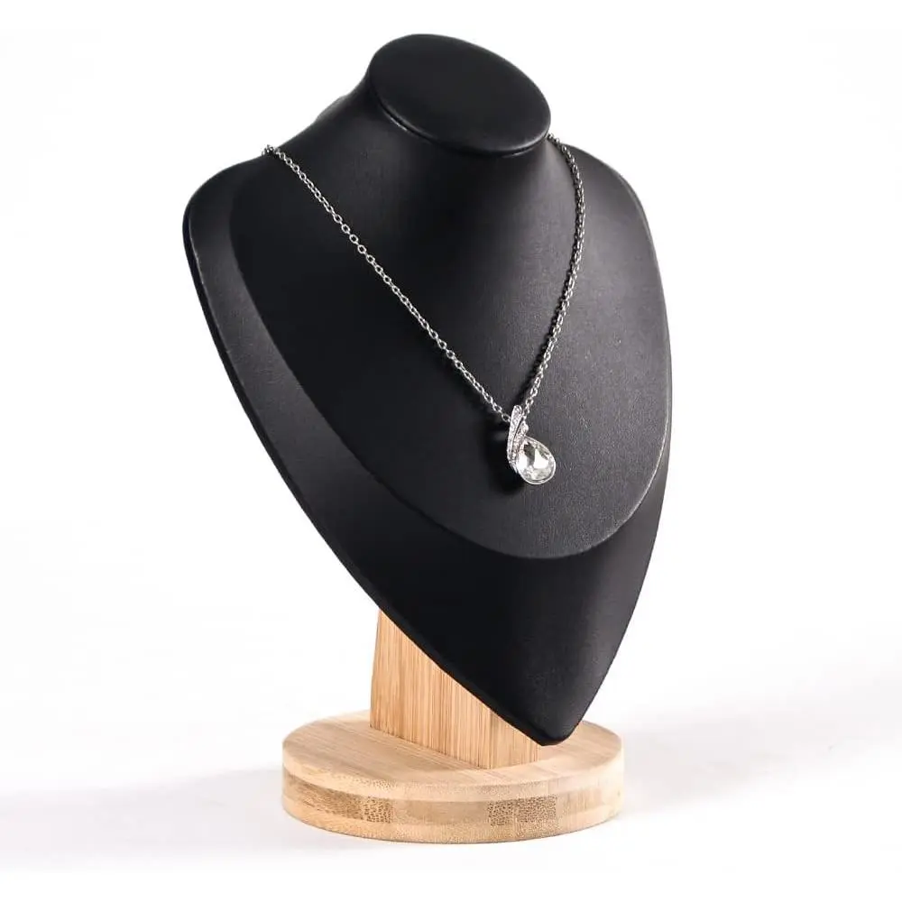 PU Leather Necklace Display  Chain  Model Bust Stand(black pu, 9.2")