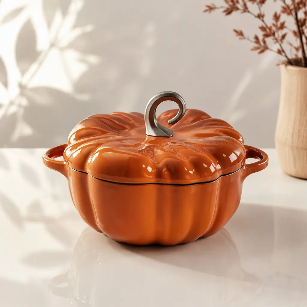 Enamel Pumpkin Dutch Oven Pot with Lid, Cast Iron Enamel Stew Pot with Dual Heat Resistant Handles, Multi-Functional Cooking Pot