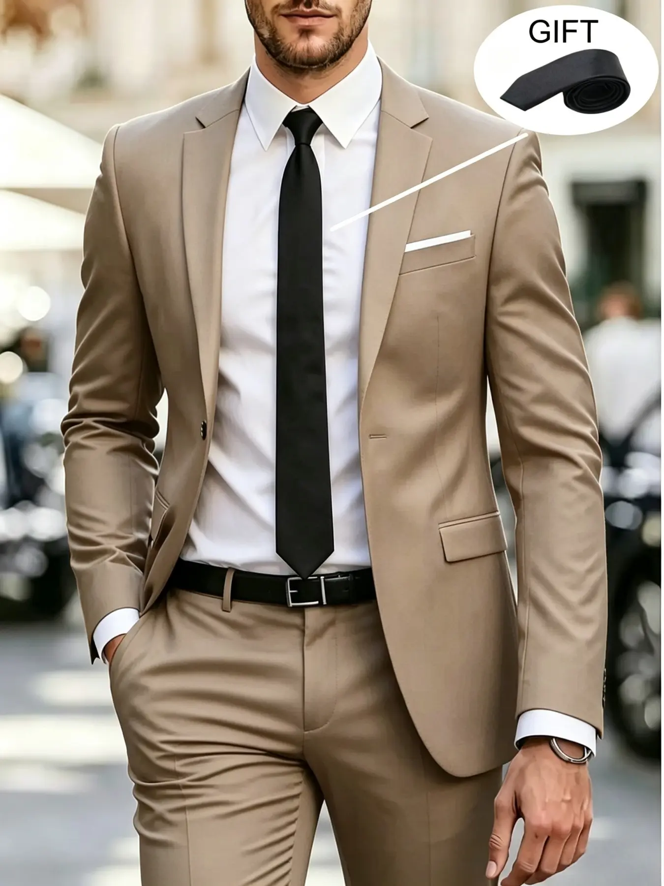 Men's Clean Cut Business Suits Set Notch Lapel Solid Blazer Pants with Black Tie Formal Elegant Office Party Wedding Formal Wear