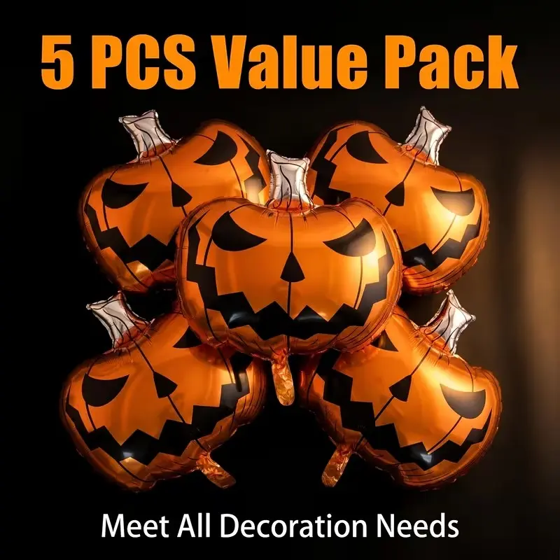 5-Pack Halloween Pumpkin Foil Balloons, Spooky Halloween Decorations, Indoor Outdoor Party Atmosphere, Halloween Aluminum Foil Balloons