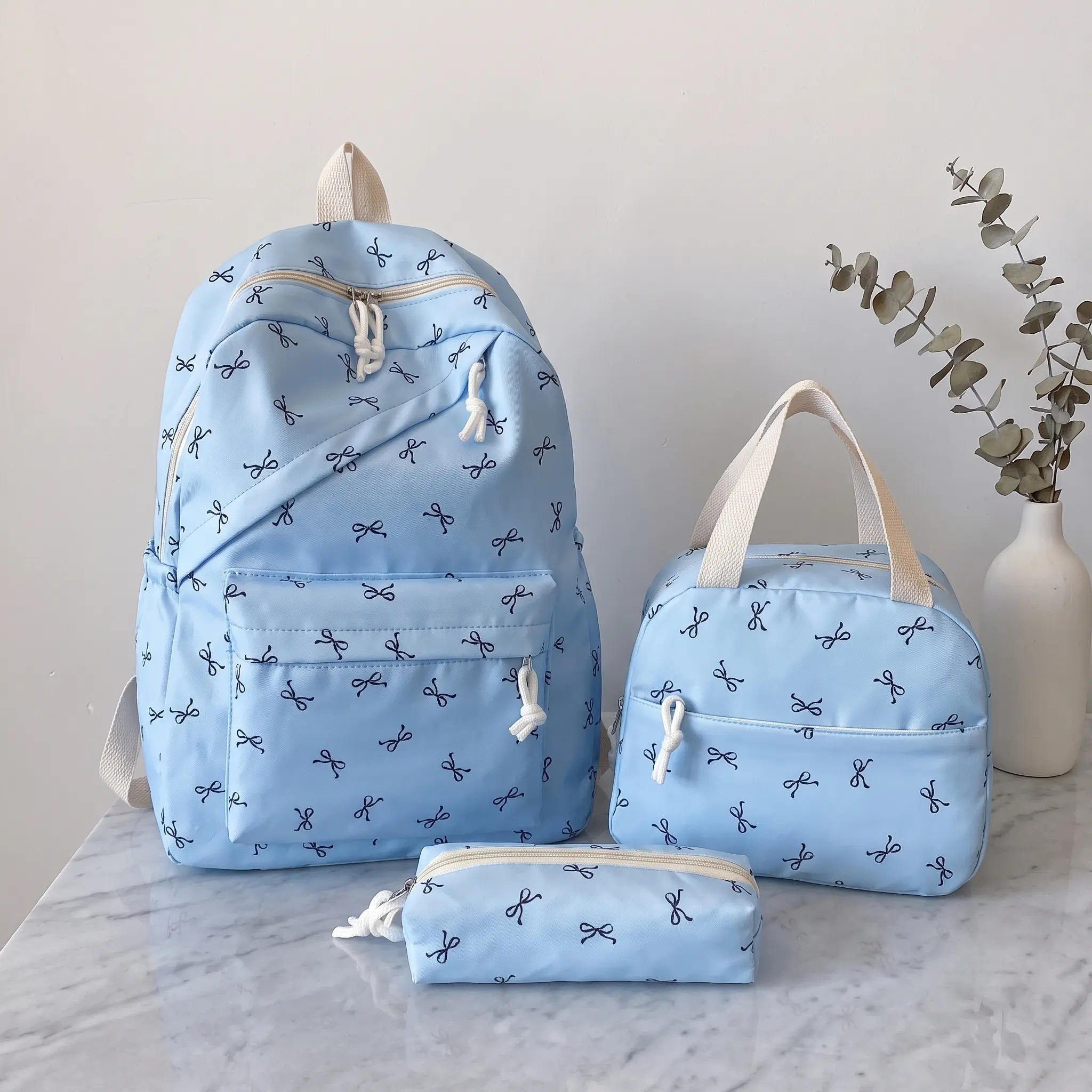 Chic Cute Butterfly Knot School Backpack Set, 35L Nylon Backpacks for School with 14-Inch Laptop Fit, Breathable Fabric Unisex Casual Bag for Travel Everyday Use, Cute Backpacks For School tiktokshopbacktoschool