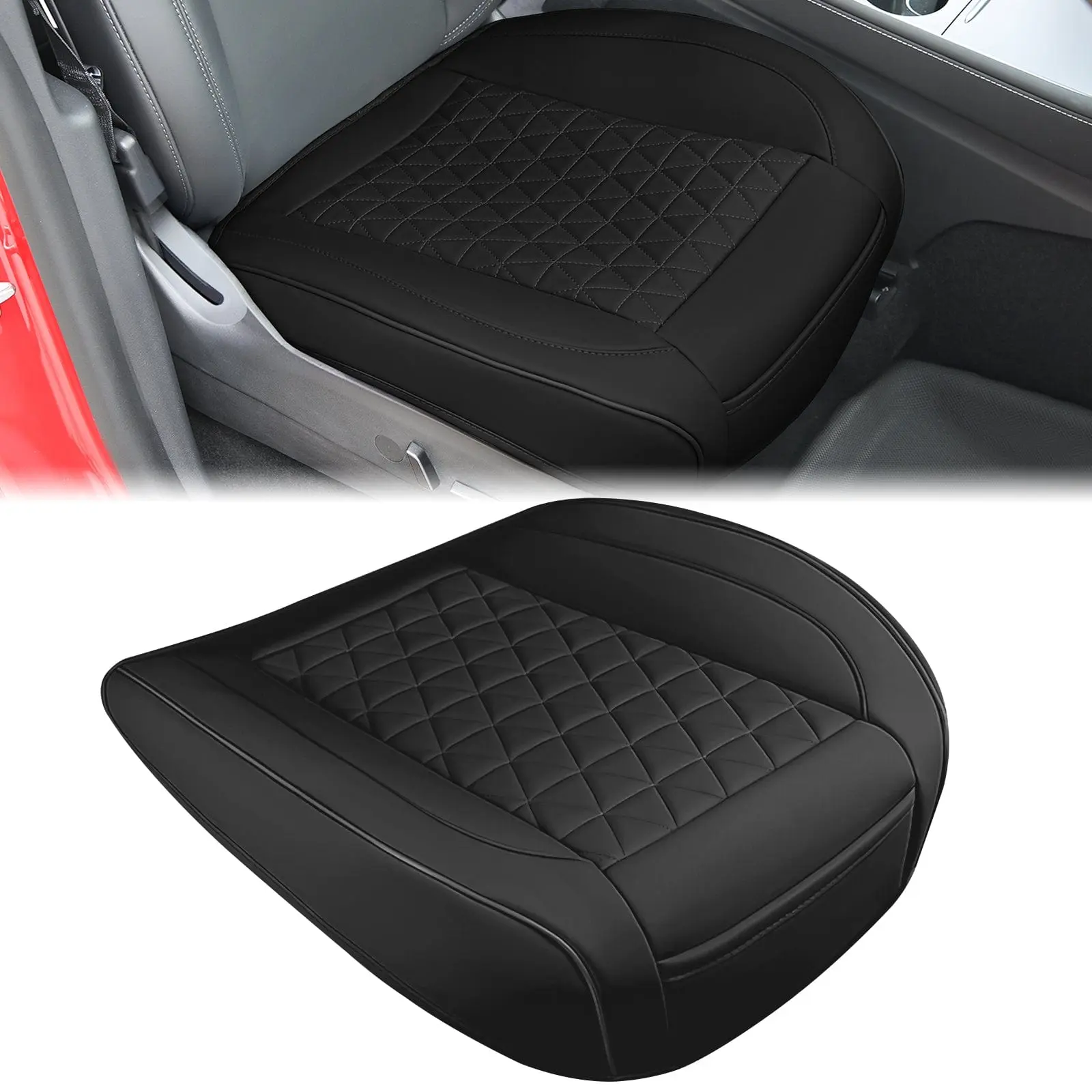 Nilight Black Wear-Resistant Leather Front Seat Cushion Cover Set, Waterproof Anti-Slip Wrap-Around Car Interior Accessories, 2-Step Install, Storage Bag Included, Fits Cars, Sedans, Vans, SUVs, Trucks, Two-Step Install
