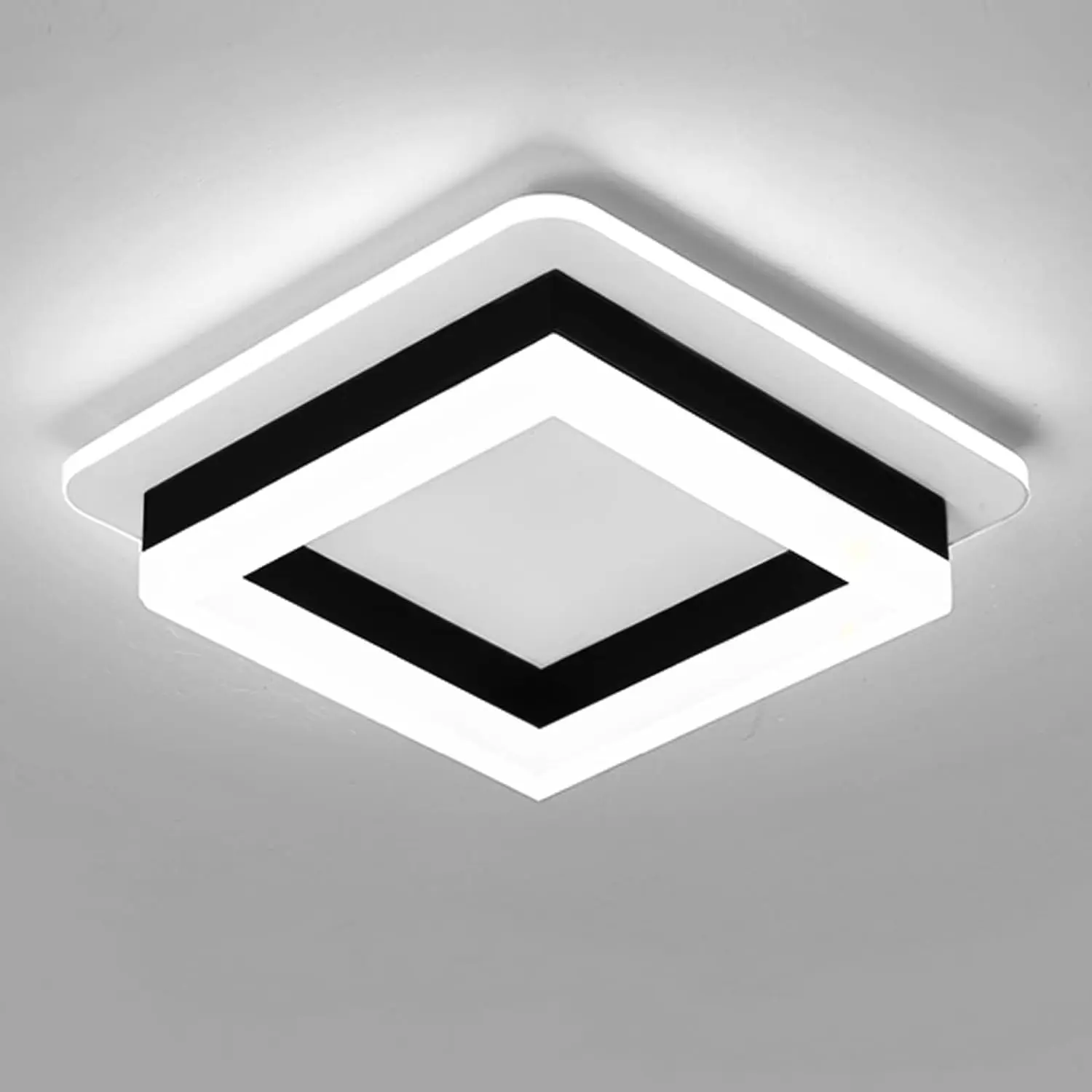 Square Modern Led Ceiling Light Fixture, 32W Black Flush Mount Ceiling Light for Hallway 6000K Small Close to Ceiling Lamp for Hallway Bedroom, Kitchen, Closet, Entryway,9.5 Inch