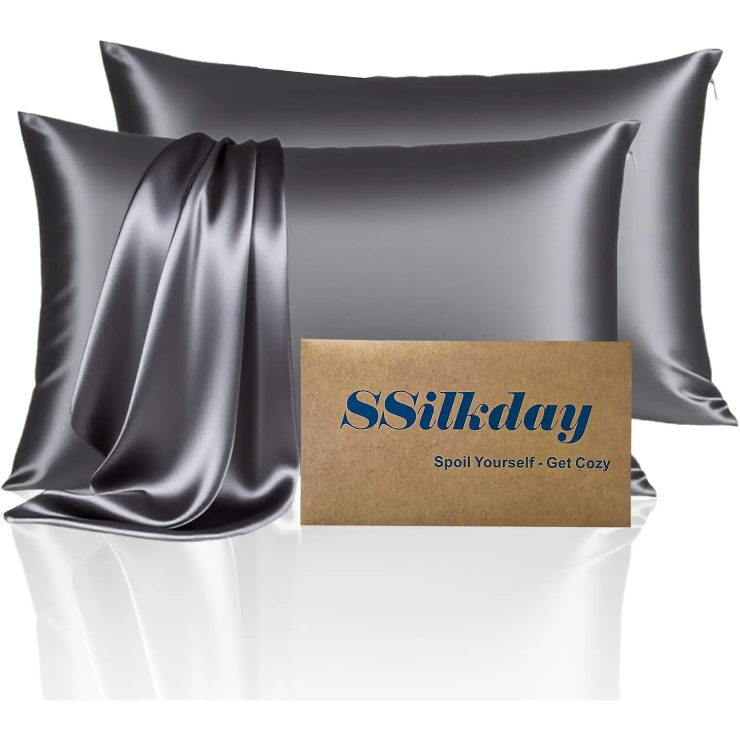 Mulberry Silk Pillowcases 2-Pack Standard Size with Zipper Closure, Cooling Bedding for Hot Sleepers, Anti-Allergic Soft Breathable Pillowcases for Reduced Frizz Hair & Skin, Machine Washable Gift Option, Ivory, Standard - 20×26 Inch