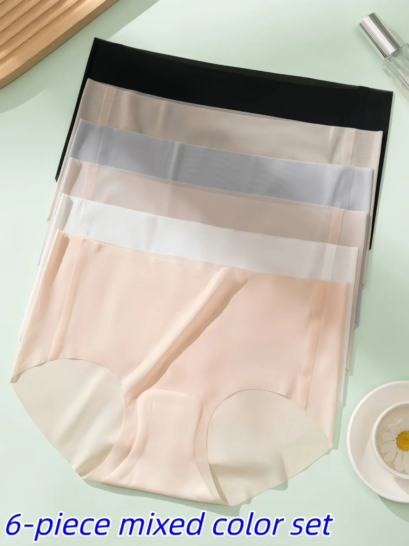 6-Pack Ultra-Thin Lightweight Seamless Smooth Ice Silk Women's Underwear, Breathable Quick-Dry Panties, Seamless Breathable Design, Bridal Lingerie, Mid-Waist Peach Butt Triangle Pants, Clothes