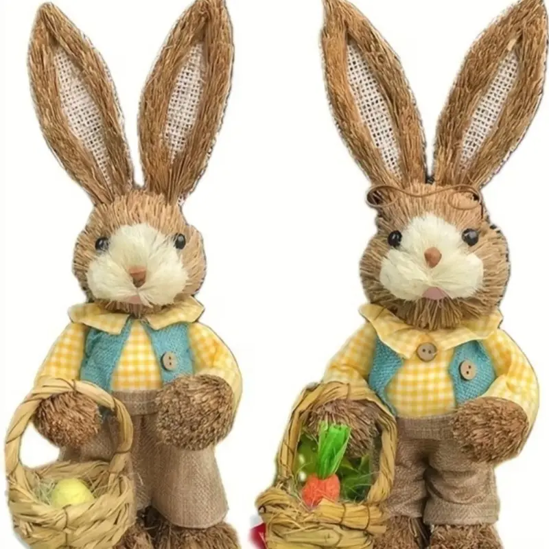 2pcs Handmade Garden Rabbit Decorations, Rustic Vintage Easter Outdoor Statues, Weather-Resistant Animal Ornaments for Gardens and Home Decor