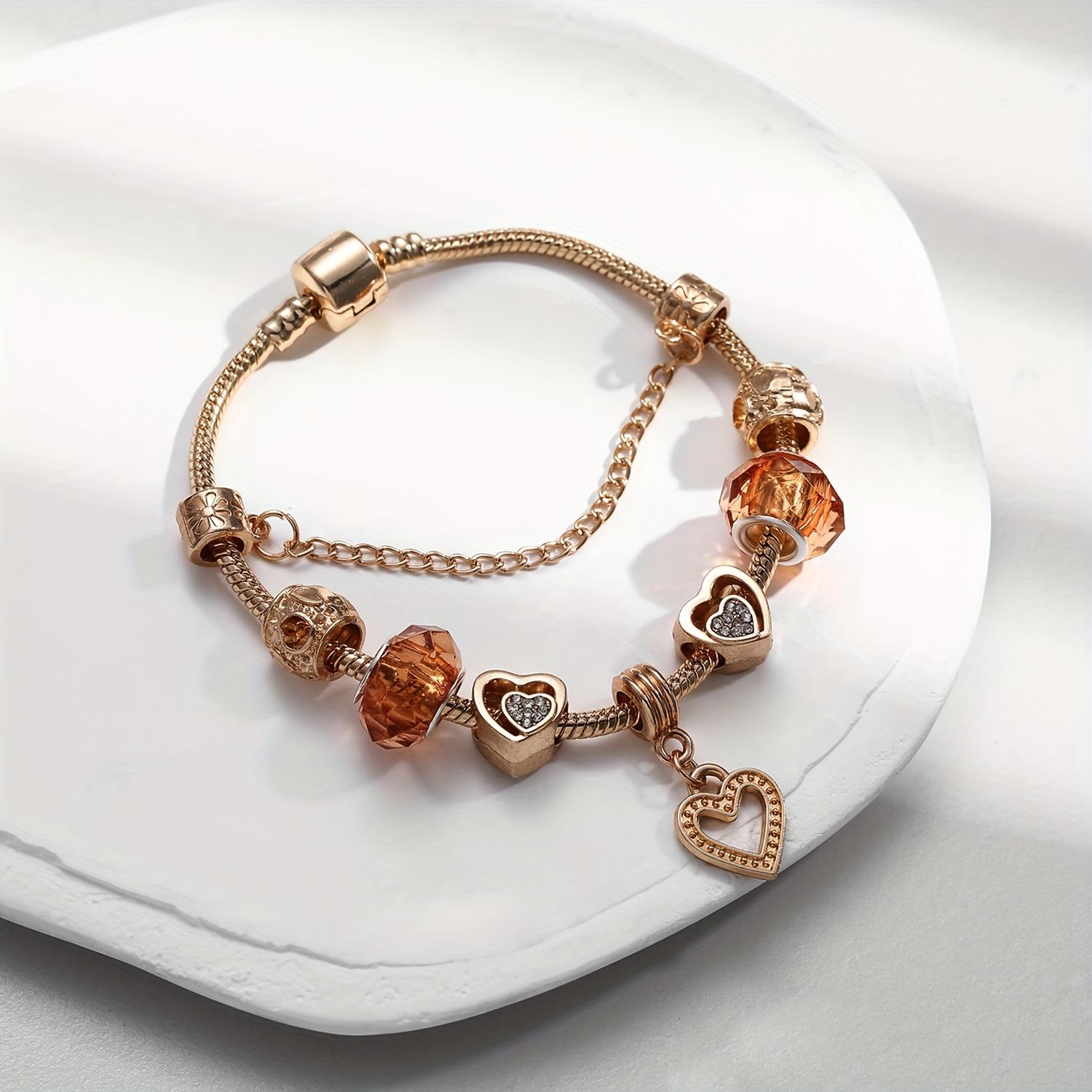 Elegant Adjustable Charm Bracelet For Women, Handmade Beads, Heart Pendant Bracelet, Fashion Jewelry Mother'S Day And Valentine'S Gift