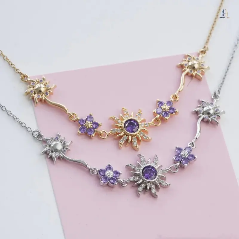Women's Purple Sunflower Copper-Plated Alloy Necklace - Sweet Dainty Neck Jewelry, Unique Delicate Secure-Inlaid Pendant, Stable Color Finish, Secure Fit for Daily Wear, Party Gifts