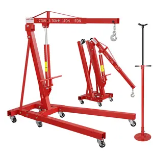 Folding Engine Hoist and Underhoist Support Stand Combo Heavy Duty Hydraulic Shop Crane Cherry Picker Automotive Lift Set for Garage Car Repair