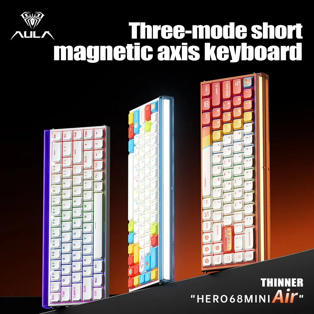 Aula Hero68 Mini Air Magnetic Axis Keyboard, Slim Design, Wired/wireless, 68 Keys, RGB Lighting, RGB Keyboards, Online Driver, Dual 8k Report Rate, Gaming Office Use, Light Up Keyboard