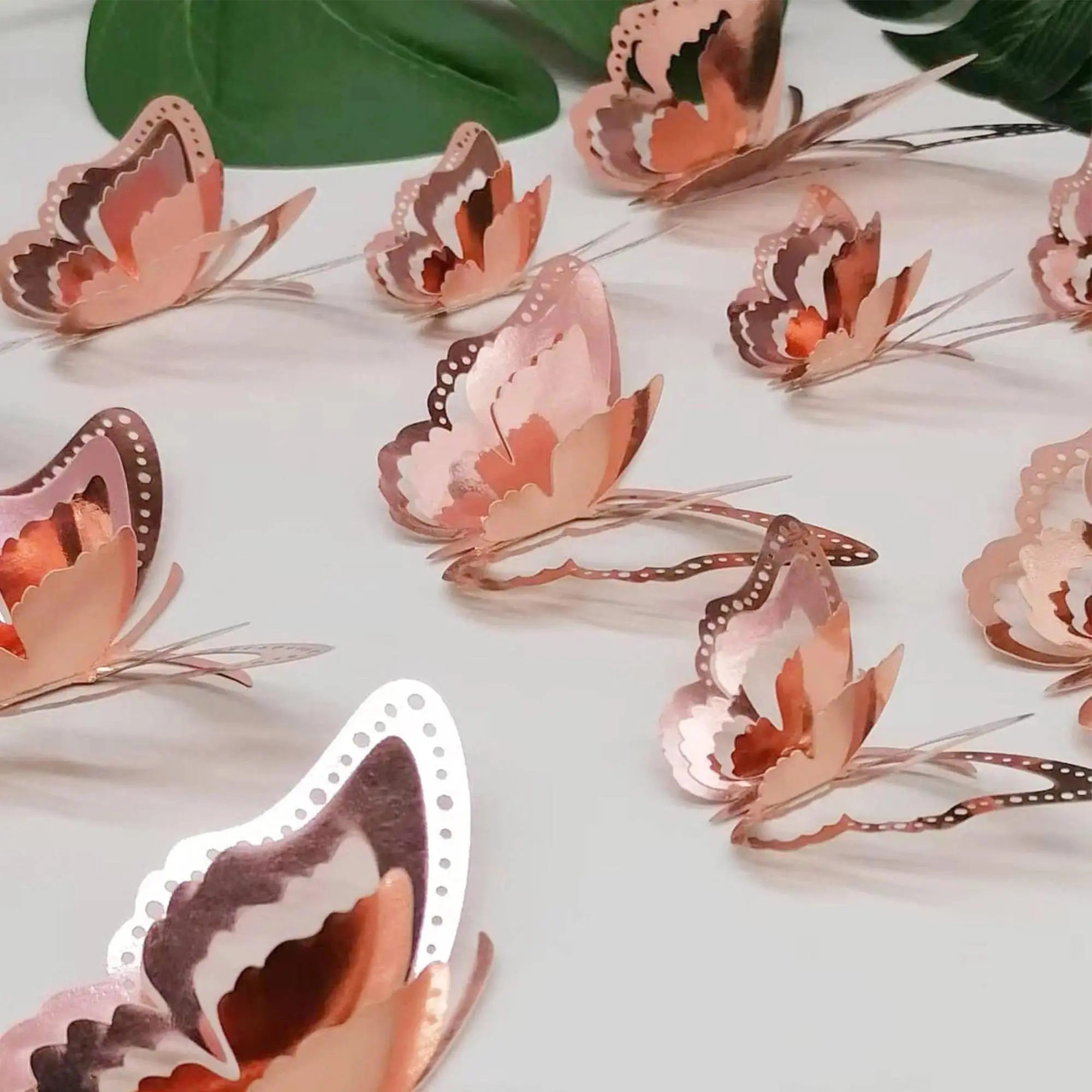 12pcs Rose Gold Butterfly Stickers Set - 3D Hollow, Butterfly Design, Paper Flower Fashion Accessory Supplies for Home Party Decor, Craft, Decorative Decal, Decal Sticker, Scrapbooking Stickers