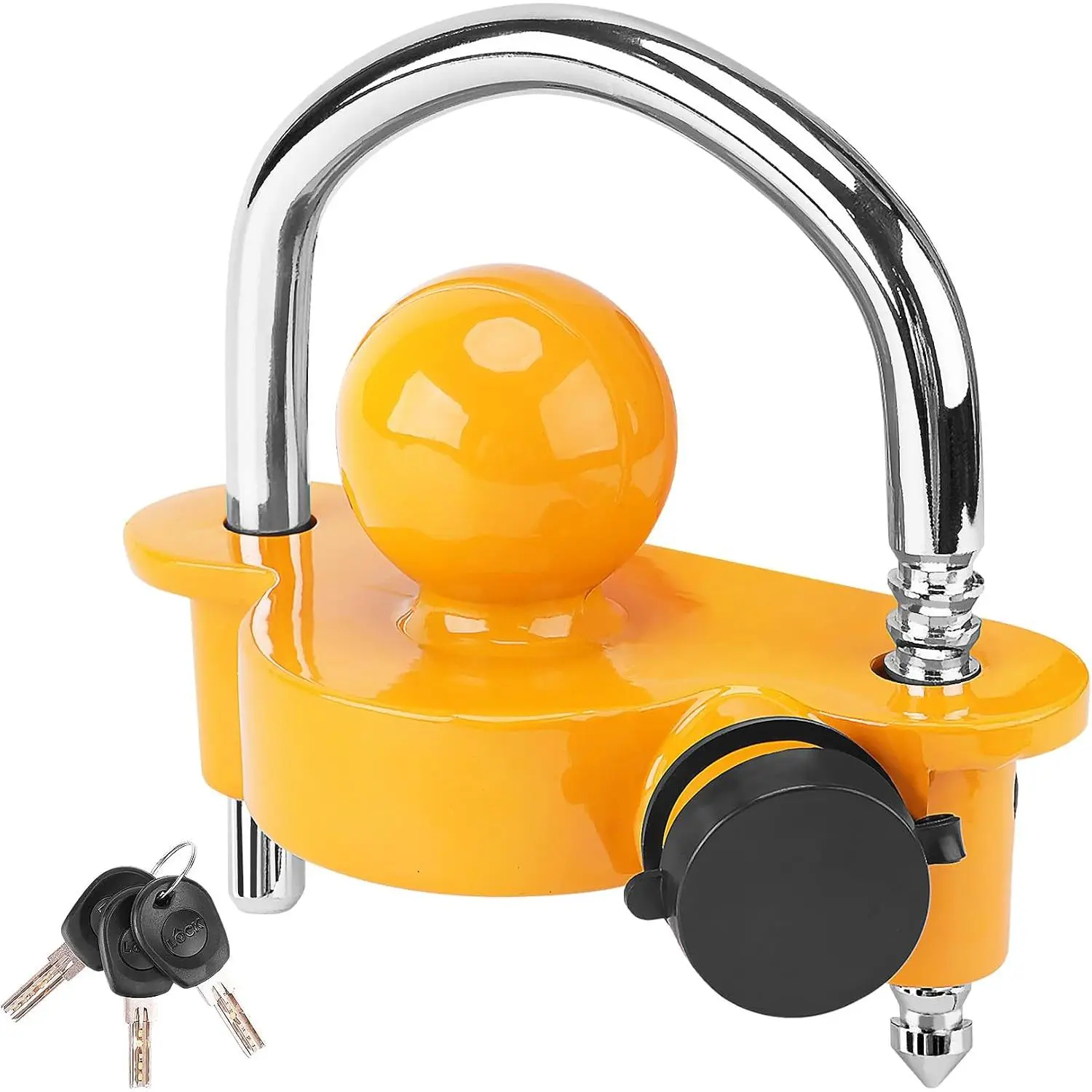 Trailer Lock, Hitch Lock, Trailer Hitch Lock, Trailer Coupler Lock, Trailer Tongue Lock, Adjustable, Heavy-Duty Steel, Universal Size Fits 1-7/8", 2", and 2-5/16" Couplers (Yellow-A)