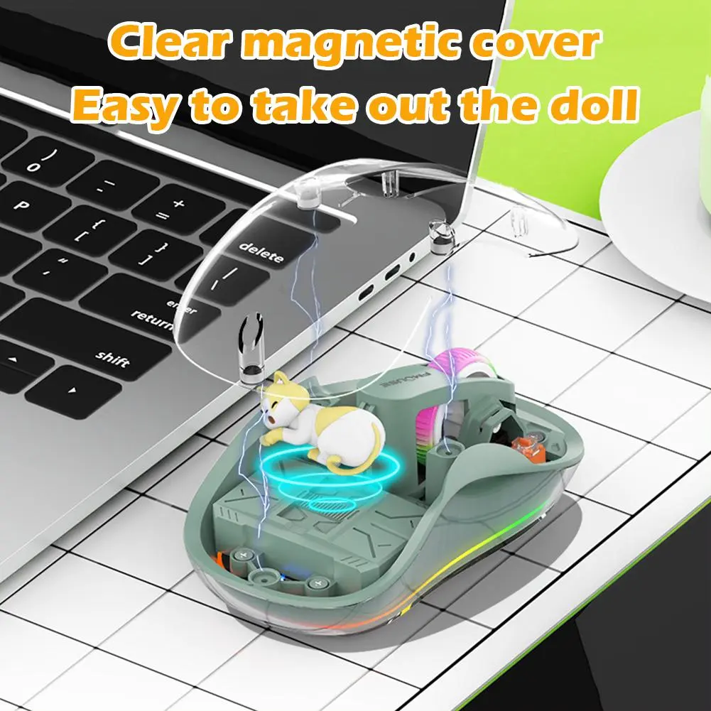 Aesthetic Silent Wireless Mouse, Glow-in-Dark Transparent Design for Laptop/Tablet, Ergonomic Cute Desk Setup Gift