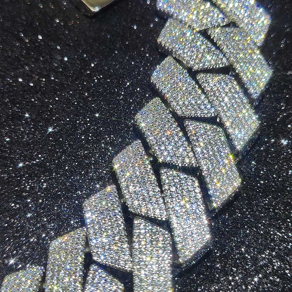 Pass  Test  25mm Wide 4Rows  Solid Silver Cuban link chain for Rapper Hip Hop Iced Out Necklace