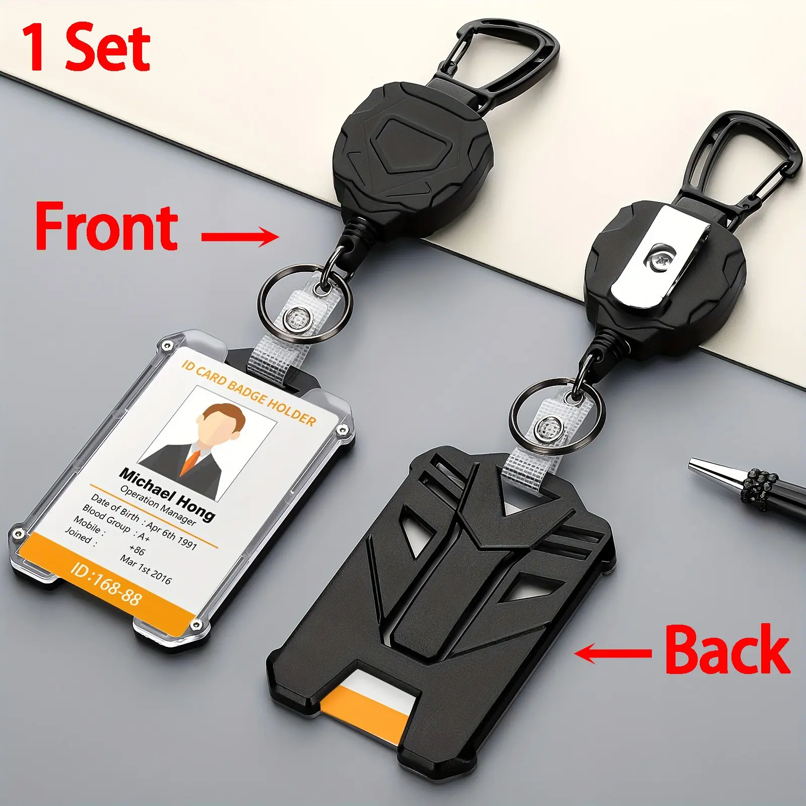 Retractable Heavy-Duty Badge Reel, Badge Accessories, 1/10 Sets Keychain Badge Reels with ID Card Holder, Portable Hard Plastic ID Holder for Students and Workers