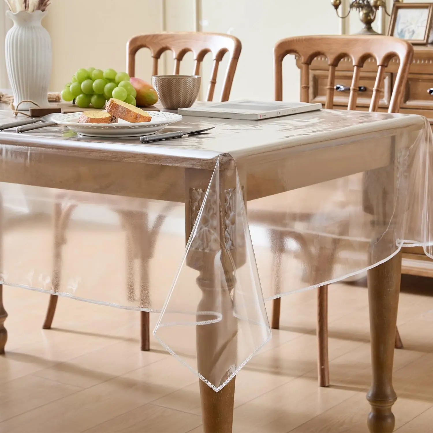Rectangular Transparent Edge Tablecloth, Vinyl Waterproof Oil-Resistant Easy Clean, Table Protector Film for Indoor Outdoor Events