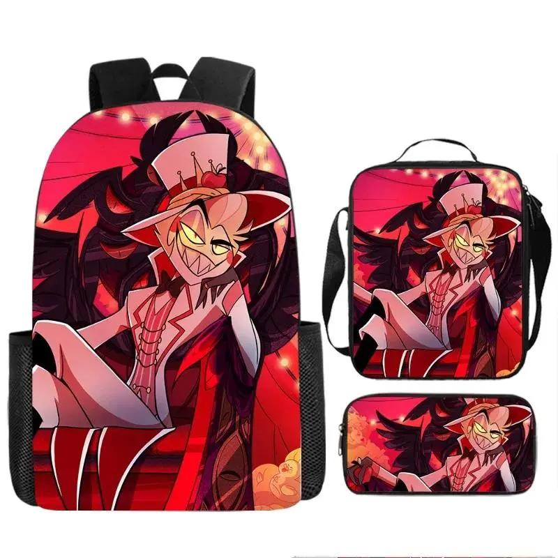 Hazbin Hotel Student Backpack Cute Lightweight School Bag with Crossbody Bag & Pencil Case Large Capacity Travel Shoulder Bag