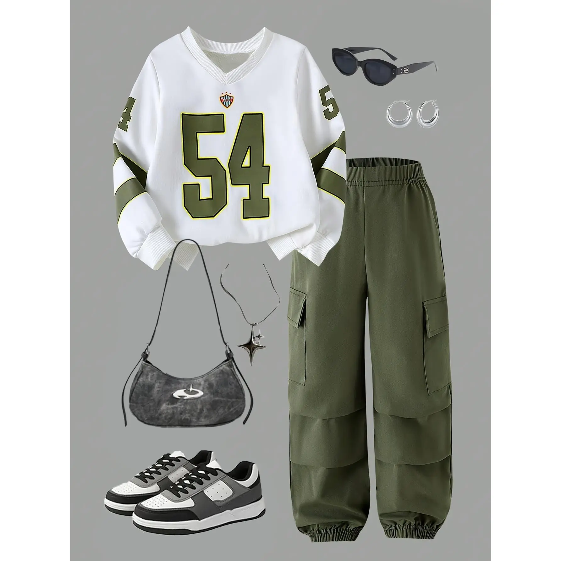 2pcs Set Teen Girl Clothes: Girls' Apparel, Youthwear. Spring New Arrival: Casual Printed Sweatshirt and Cargo Pants Outfit for Girls. Spring/Summer Style Suitable for Daily Wear and Casual Outings. Teen Girl Set with Pants and Top. Girls' Casual