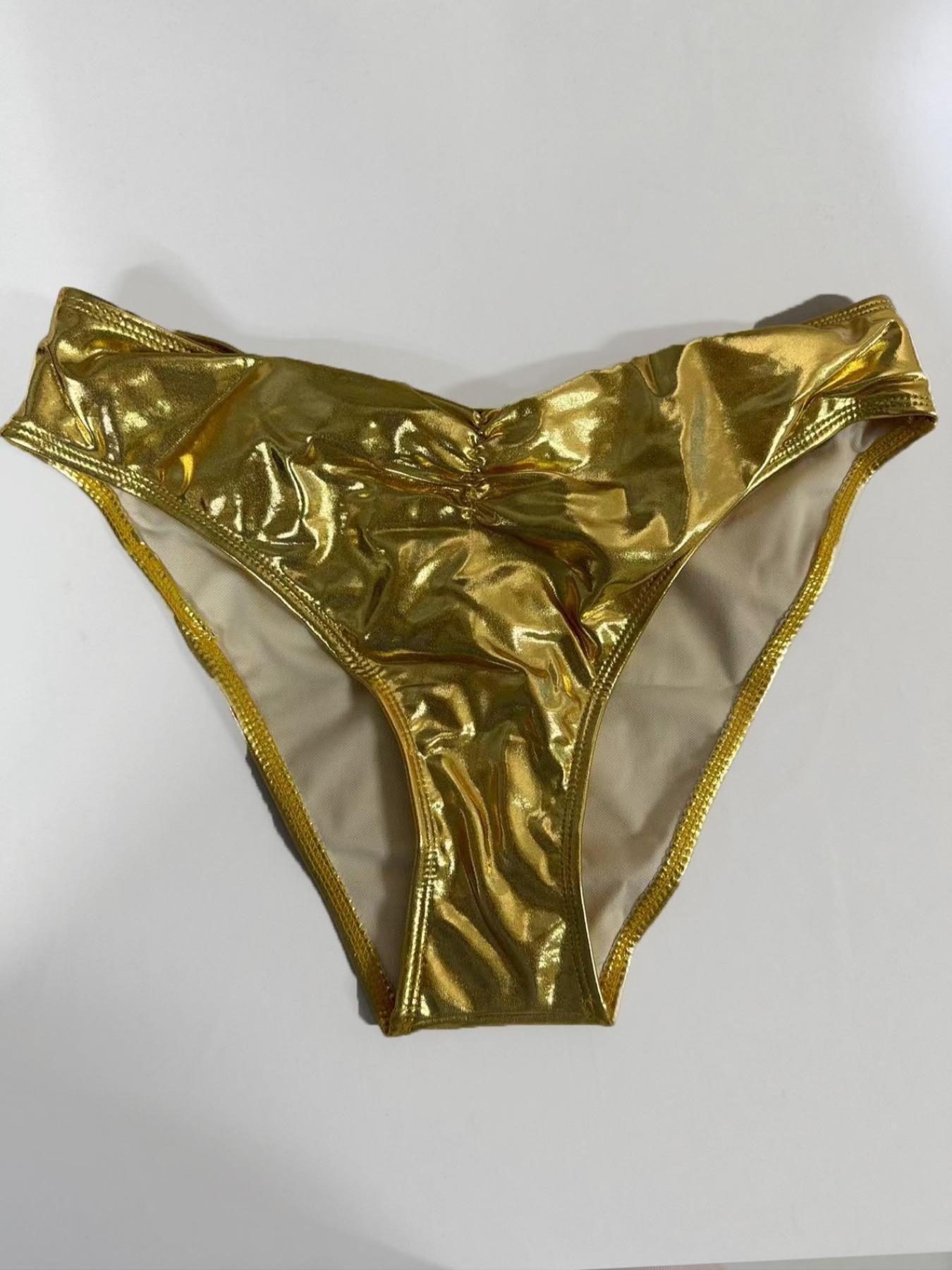 Women's Texture Metal Ruched Tie Back Bikini Sets for Summer 2024, Halter Neck Triangle Swimwear, Swimsuit for Women, Bathing Suits Women, Ladies Summer Beach Vacation Swimsuit, Two Piece Bathing Suits