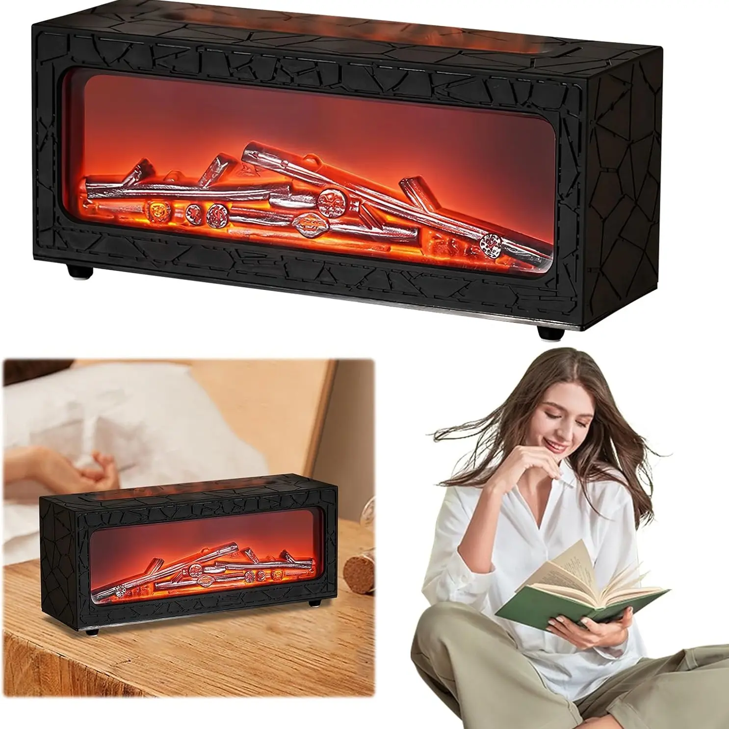 Flame Diffuser with 7 Color Flame Effects, 3D Oil Diffuser, 250ML Fireplace Flame Lamp Humidifier, Remote Control Timer, Auto Shut off