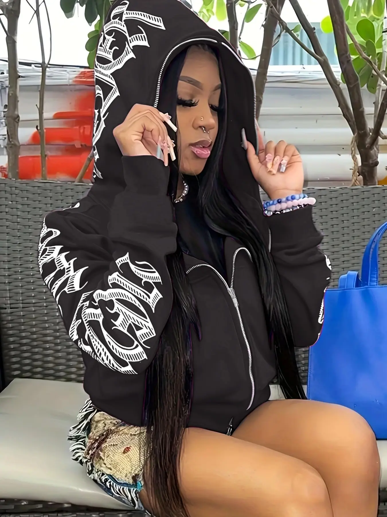 New 2026 FALL Winter Letter Printed Zip Up Hoodie Streetwear Women Cyber Y2k Jackets Cardigan Gothic Punk Clothes Sweatshirts