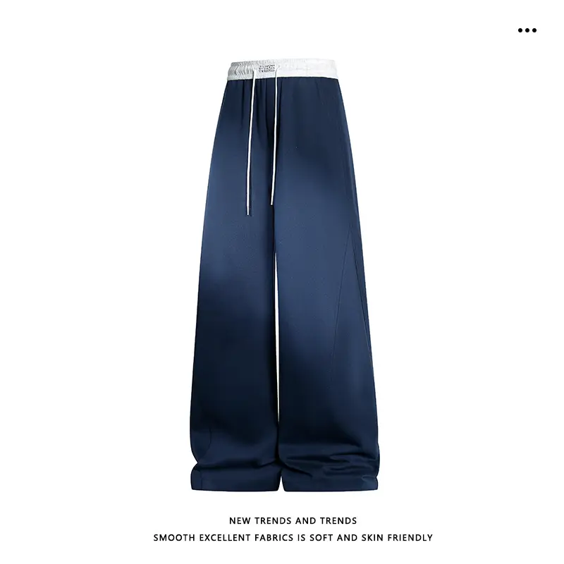 Men's loose fit sports pants, heavy weight drapey curved wide-leg pants, casual straight-leg sweatpants