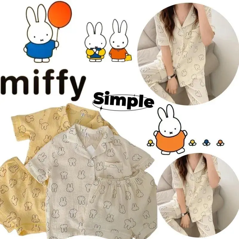 Miffy new creative pajamas cute short-sleeved shorts, pure cotton, high appearance value, simple cardigan homewear two-piece set