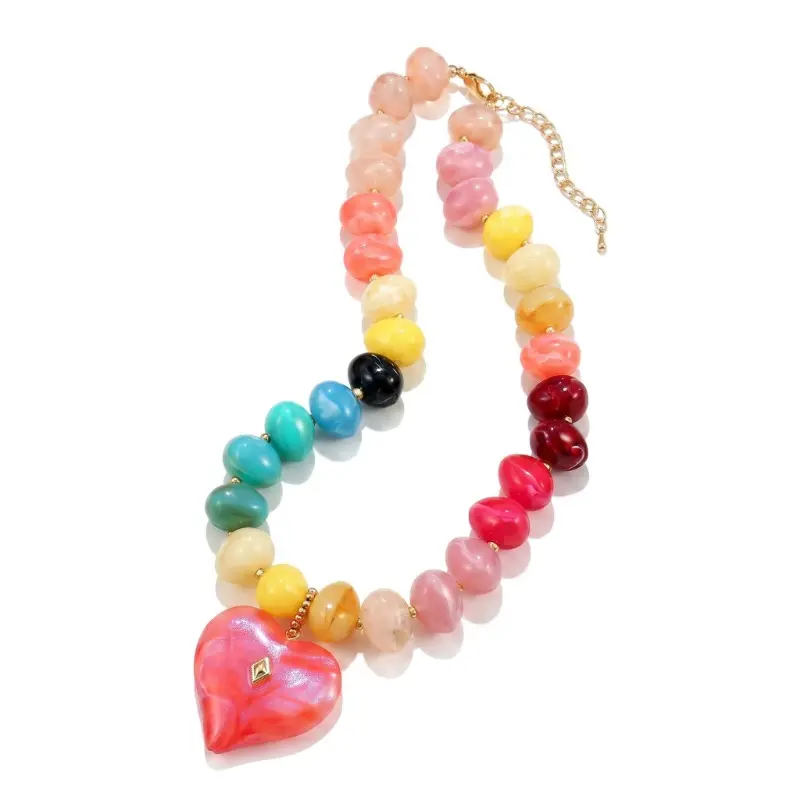 Women's   Acrylic Clavicular Necklace - Casual Choker,  Beads Style, Colorful Resin Pendant, Metal Art Charm Collarbone Chain, Summer Everyday Essential,  Necklace, Clavicular Necklaces