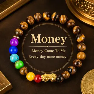 Arpurraina Feng Shui Money Attraction Bracelet, Pixiu Tiger Eye & 7 Chakra Crystal Bracelet, Wealth Manifestation Lucky Charm, Protection Bracelet for Abundance, Prosperity, Success and Good Luck,Pi Yao,Positive Energy, Spiritual Jewelry
