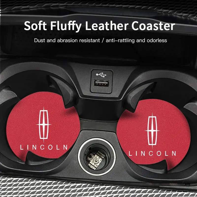 2Pcs Car Leather Coaster Mat Anti-slip Water Cup Pad For Lincoln Navigator Continental Nautilus Aviator MKZ MKX MKC MKT MKS Corsair Mark E