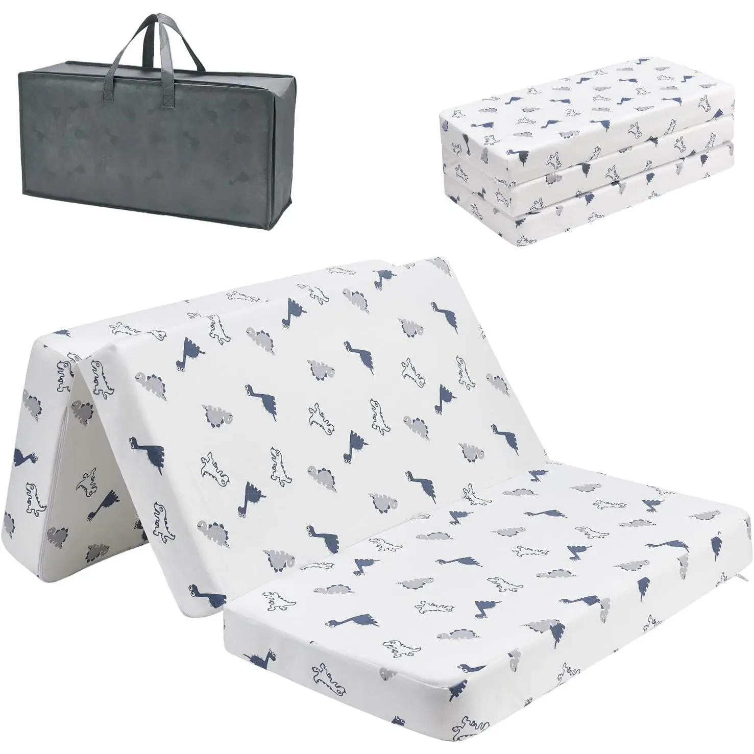 Trifold Pack and Play Mattress 38'' x 26'' x 3'', Portable Mini Crib Playpen Mattress for Baby, Soft Memory Foam Pack N Play Mattresses with Waterproof Washable Breathable Cover (White, One size)