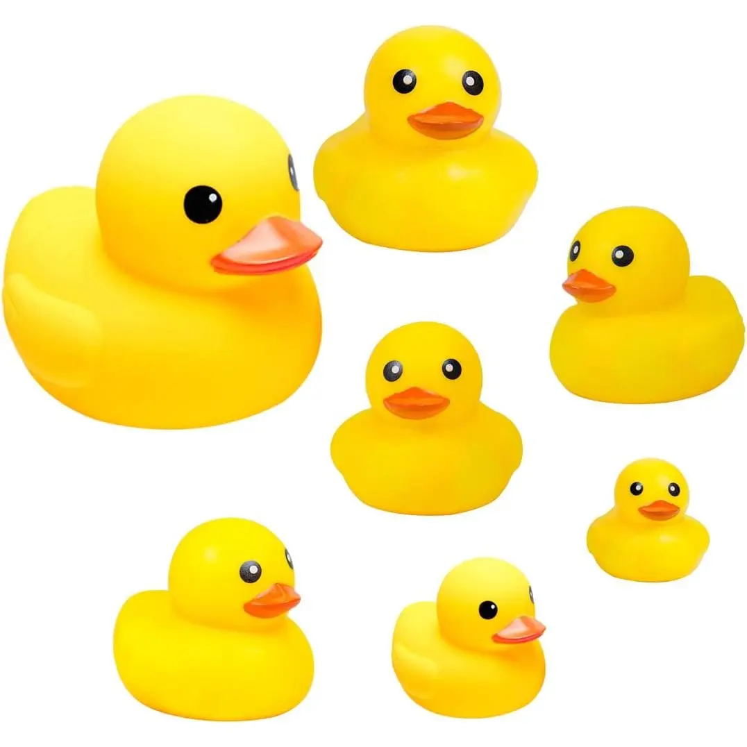 Unisex Medium Yellow Rubber Ducks Playful Toys Set - 7pcs Simple Eyes Flotation Device, Preschool Bath Toys, Bathtub Floating Duckies for Baby Shower Gifts, Kids Party Decorations, Duck Shape