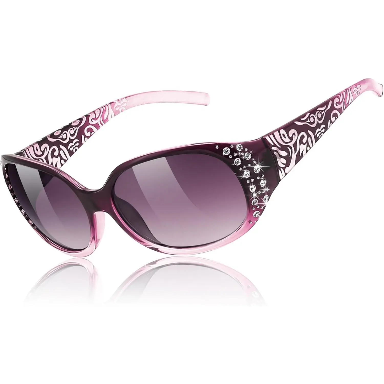 FEISEDY Women's Polarized UV400 Uv Protective Sunglasses, Wrap-Around Rhinestone Design Fashion Sunnies B1091