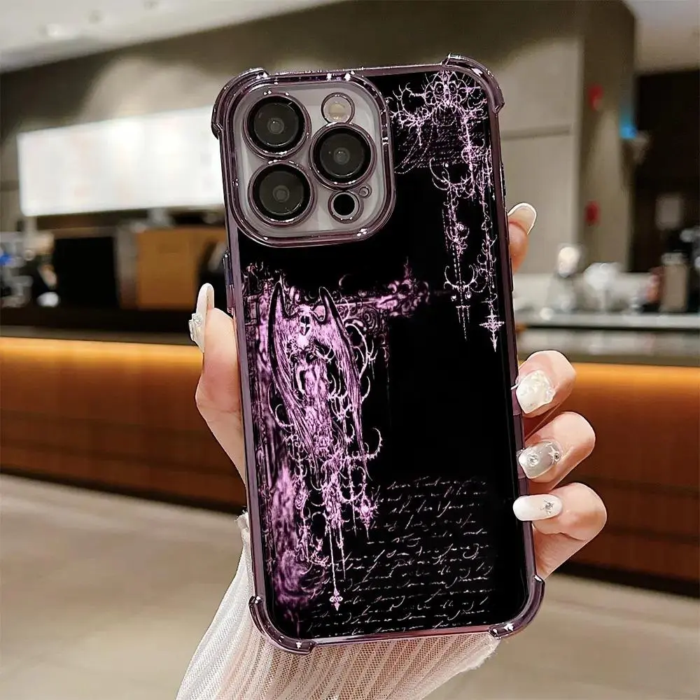 Vintage Gothic Devil Pattern Phone Case,dark Aesthetic durable phone Cover,for iPhone 17 16 15 14 13 12 11 8 7 for Samsung Series,TPU Shockproof Four Corner Anti-Fall Phone Case,Transparent Electroplated Protective Cover,perfect gift