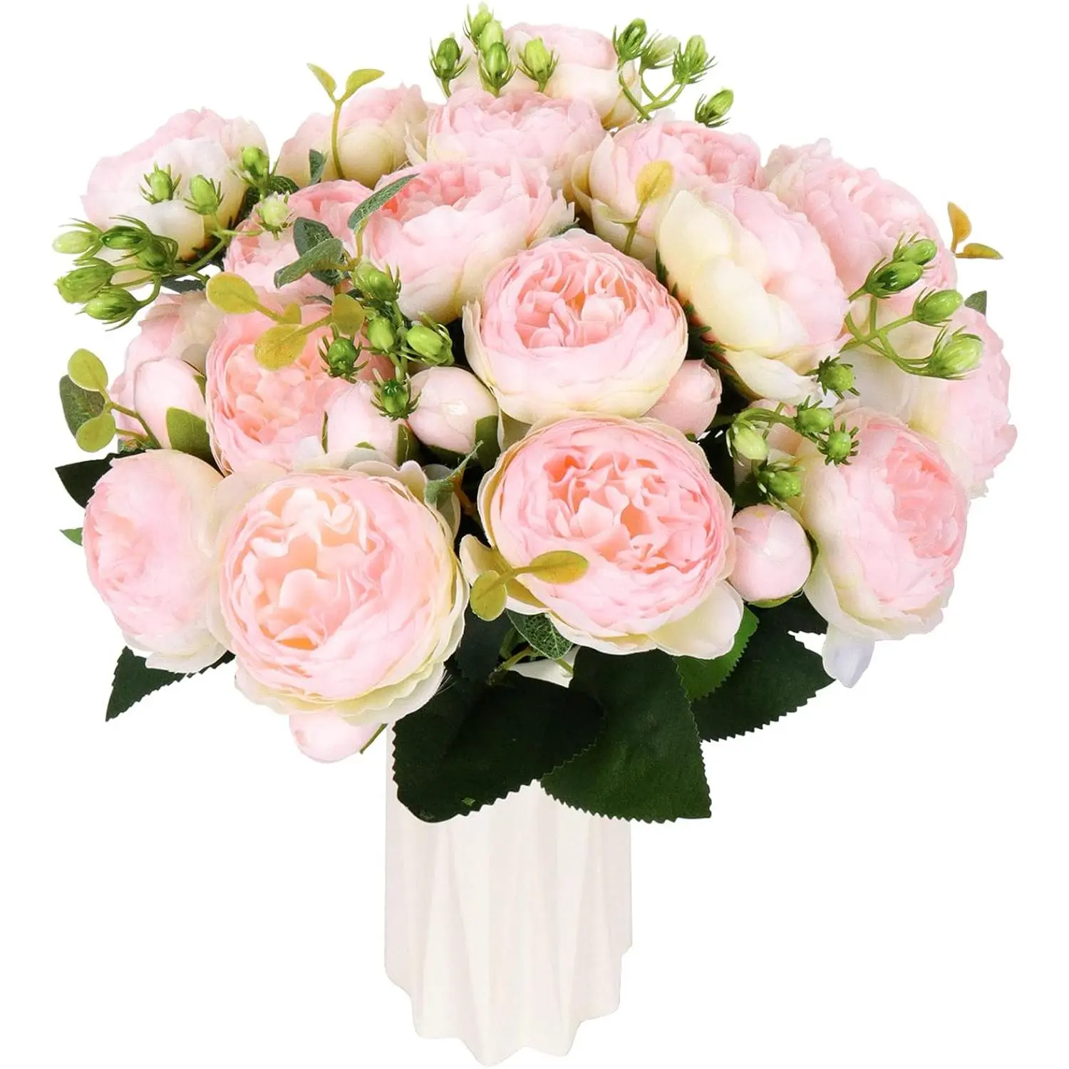 5 Bundles Peonies Artificial Flowers, Fake Silk Peonies Bouquet of Flowers for Home Decor Faux Floral Table Centerpieces for Kitchen Bathroom Wedding Party Decor(Light Pink)