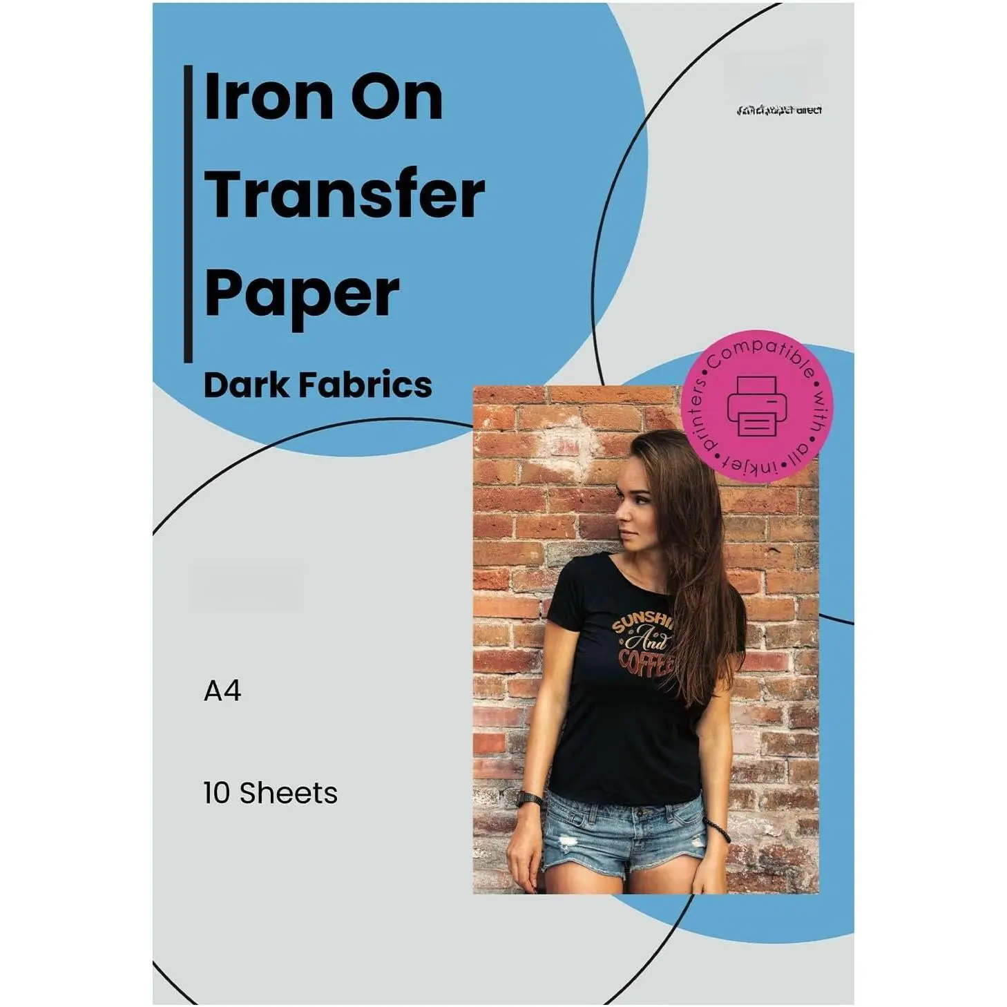 10 Sheets 8.5x11" - Inkjet Iron- Heat Transfer Paper for Black & Dark Fabric and T-Shirts -  - -4-10