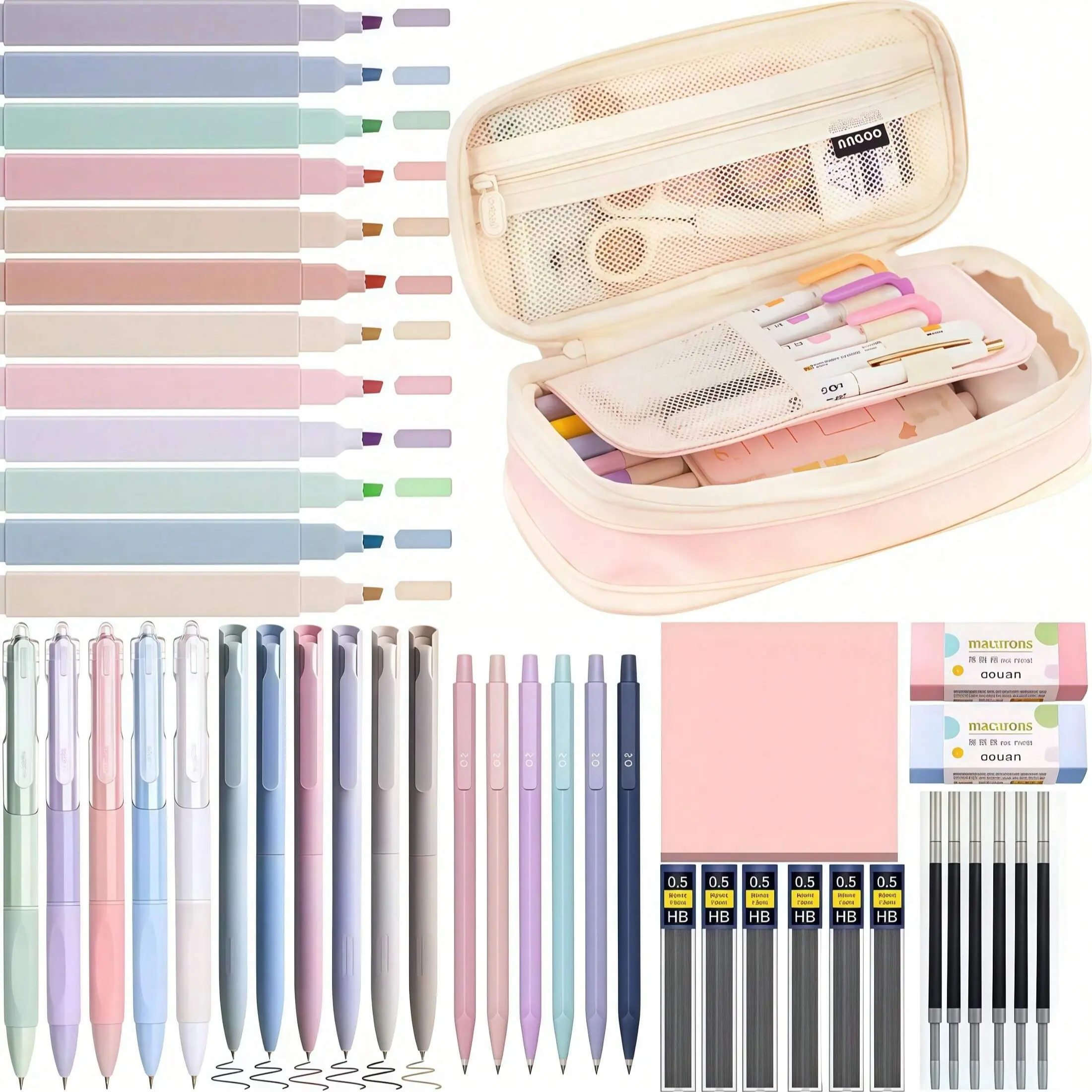 45PCS Aesthetic School Supplies with Cute Pencil Case,Highlighters,Black Ink Gel Pens,Mechanical Pencil Set 0.5mm for Students Stationary College Essentials,Office School Supplies Gifts for Women Men.back to school.