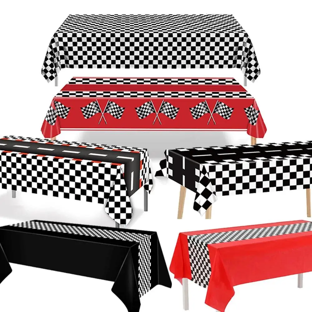Racing Car Theme Disposable Tablecloth Red Black White Checkered Pattern Boys Kids Birthday Party Decoration Supplies Gifts ﻿