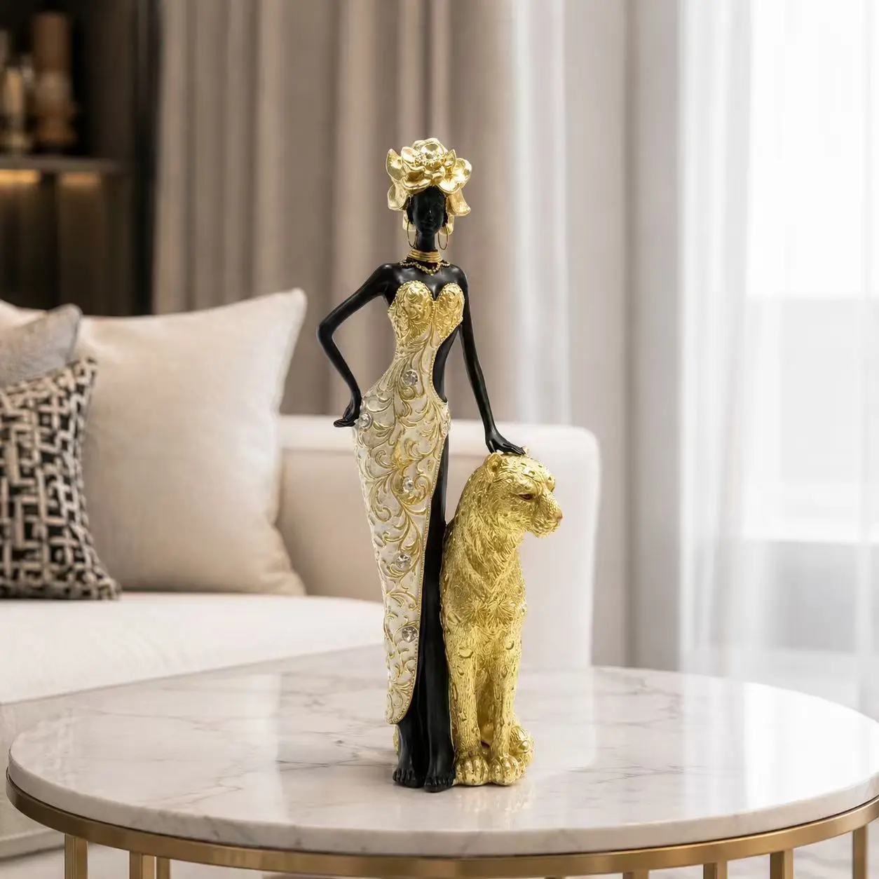 Gold Luxury Leopard Sculpture, High-End Resin Art Piece, Living Room Entrance Table Decor, Elegant Home Ornament, Resin Animal Figurines, Resin Animal Sculptures, Decoration Items