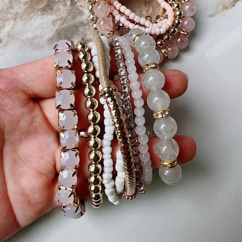 Bohemian Stackable Crystal Beaded Bracelet Multi-Layer Women's Elastic Jewelry Set