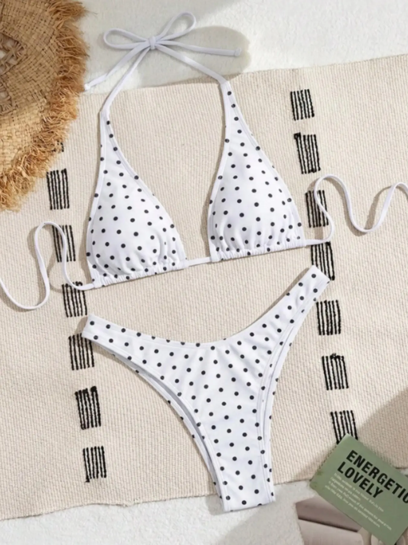 Black & White Polka Dot Halter Triangle Bikini Set | Retro & Minimalist Aesthetic | Form-Fitting & Flattering | Perfect for Beach & Pool Days | 2026 Viral Swimwear | Summer Bikini Bikini Swimsuits