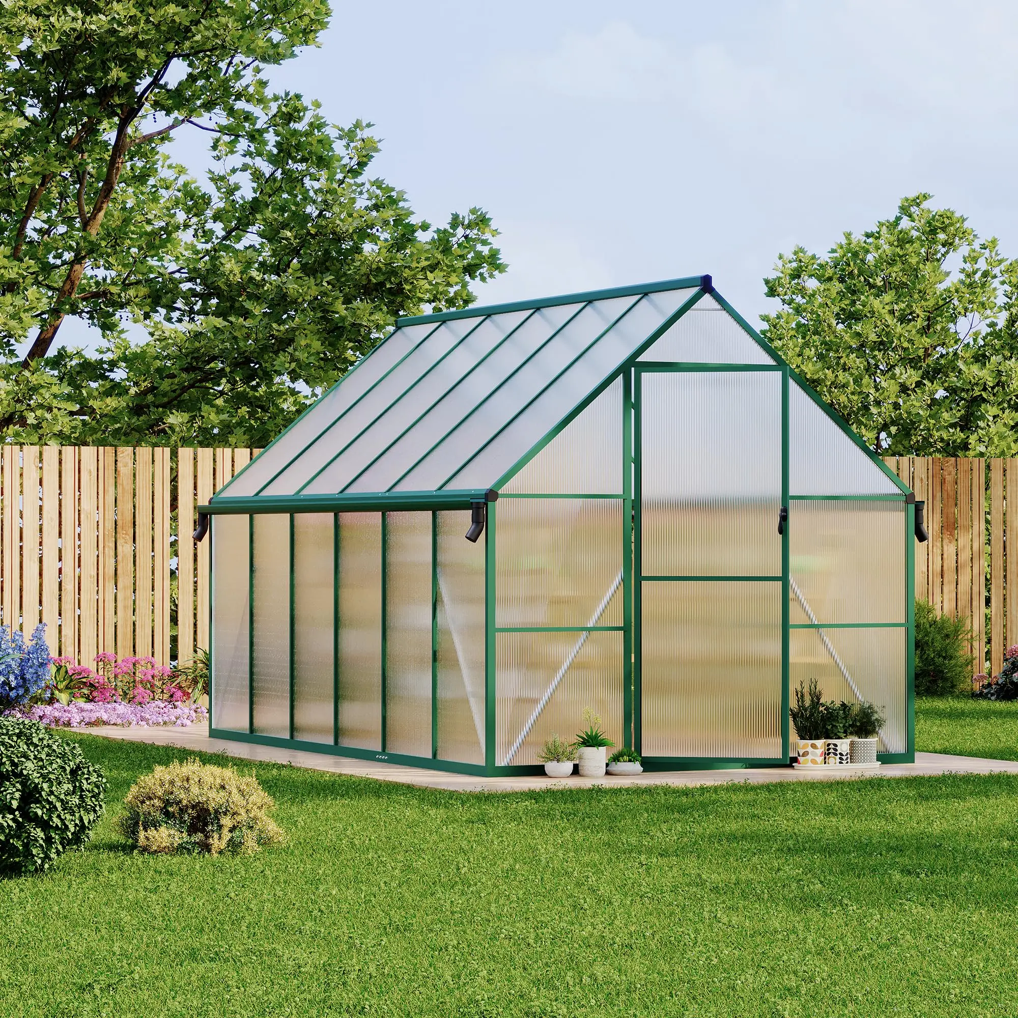 Heavy Duty 8x12 FT Polycarbonate Walk-In Greenhouse – Reinforced Aluminum Frame, Adjustable Roof Vent, Quick Setup, Ideal for Winter & All-Season Backyard Gardening