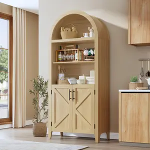 Arched Kitchen Pantry Cabinet with Doors – 5‑Tier Open Display Shelf with Nice Texture – Farmhouse Storage Cabinet for Kitchen, Dining Room, Living Room