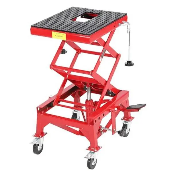 GARVEEHydraulic Motorcycle Lift Jack with 350LBS Capacity, Portable Scissor Lift Table Featuring 4 Wheels and Foot-Operated Hoist Stand for Motorcycles, ATVs, and Dirt Bikes