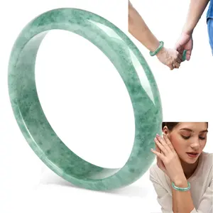 2.4 Inch Natural Jade Bangle Bracelet for Women, Smooth Polished Good Luck Jade Bangle Jewelry, Elegant Natural Stone Wrist Bracelet with Gift Box, Ideal Holiday Birthday Gift for Mother Female