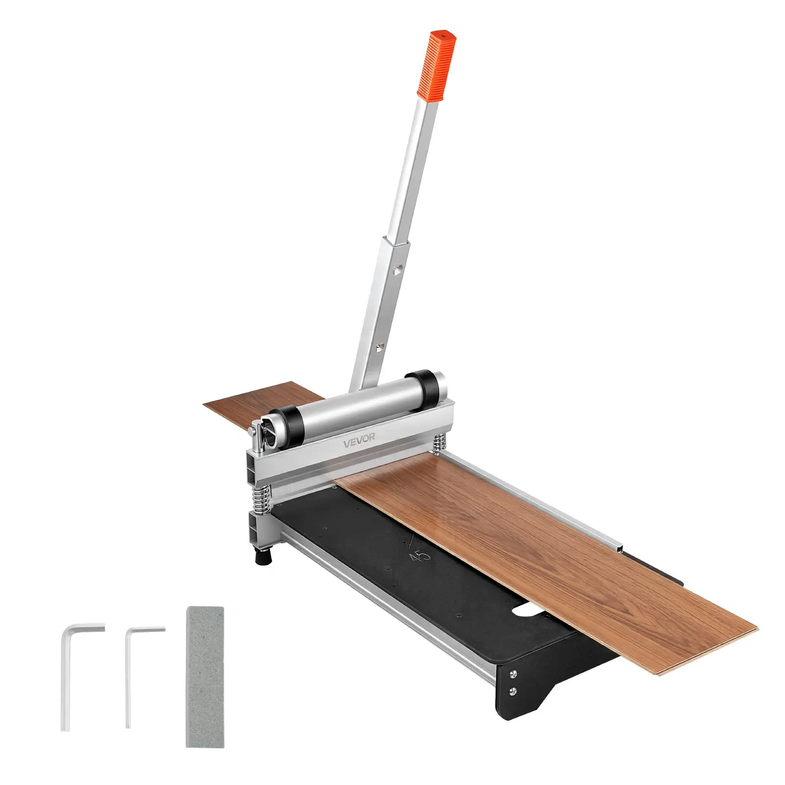 VEVOR 13 inch Vinyl Floor Cutter, 16mm Thick Laminate Flooring Cutter with 15/30/45 Adjustable Angle Settings, Flexible Wheels, Telescoping Handle, Cuts Engineered Wood, LVT, VCT, SPC, LVP, WPC