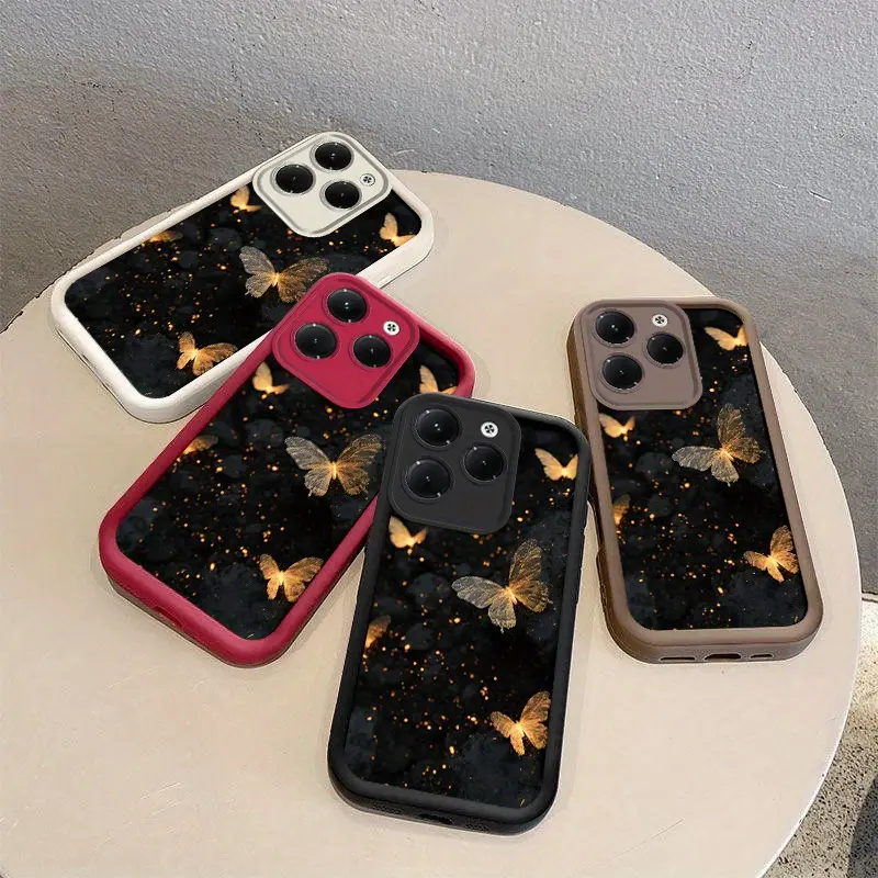 Golden Glitter Butterfly Print Black Matte Phone Case Soft TPU Shockproof Full Lens Protective Cover Fit iPhone X XS XSMAX 11 11Pro 11ProMAX 12 12Mini 12Pro 12ProMAX 13 13Mini 13Pro 13ProMAX 14 14Plus 14Pro 14ProMAX 15 15Plus 15Pro 15ProMAX 16 16Plus 16Pr