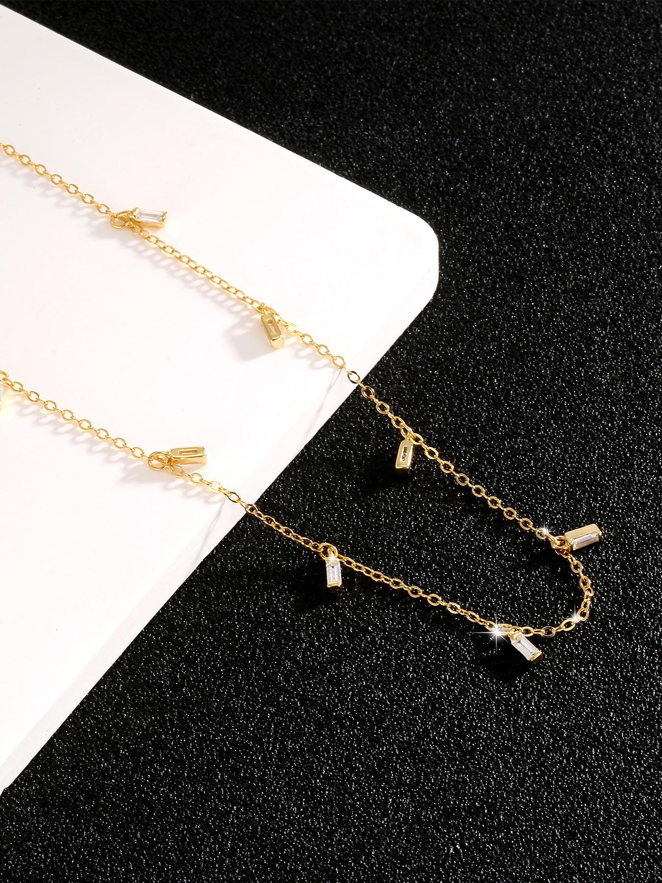 S925 Sterling Silver Simple Square Shaped Pendant Necklace for Women, Fashion Jewelry for Party, Daily Decor, Trendy All-match & Exquisite Jewelry for Birthday Gift, Trendy Charms Necklace