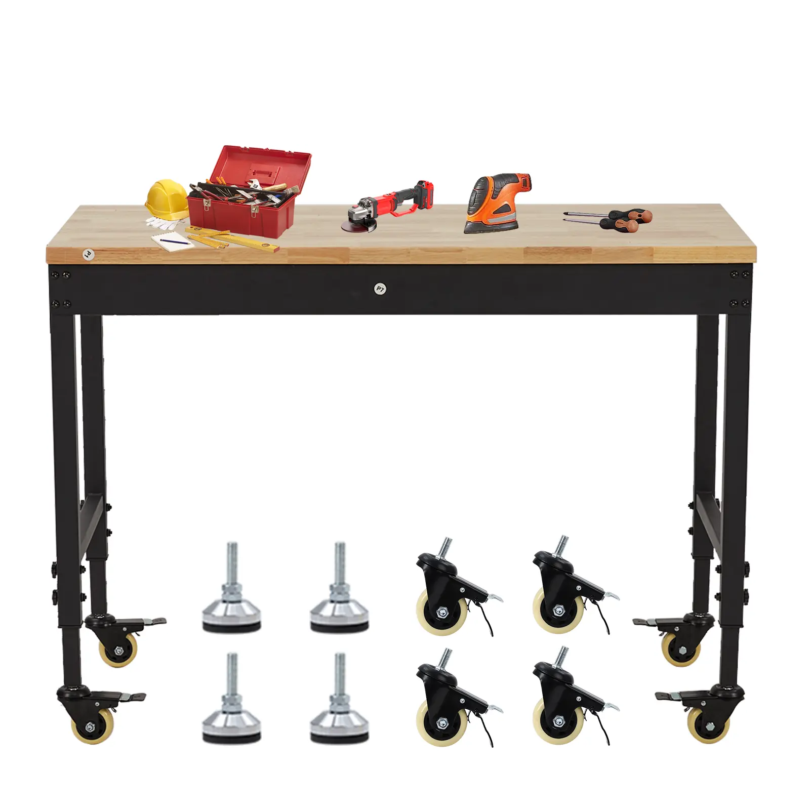 Adjustable Workbench, 48x24 Inches Heavy Duty Garage Workbench with Drawer, Pegboard, Power Outlets, Hooks, Rolling Work Bench with Wheels, Flat Feet, Tool Chest Workbench for Workshop
